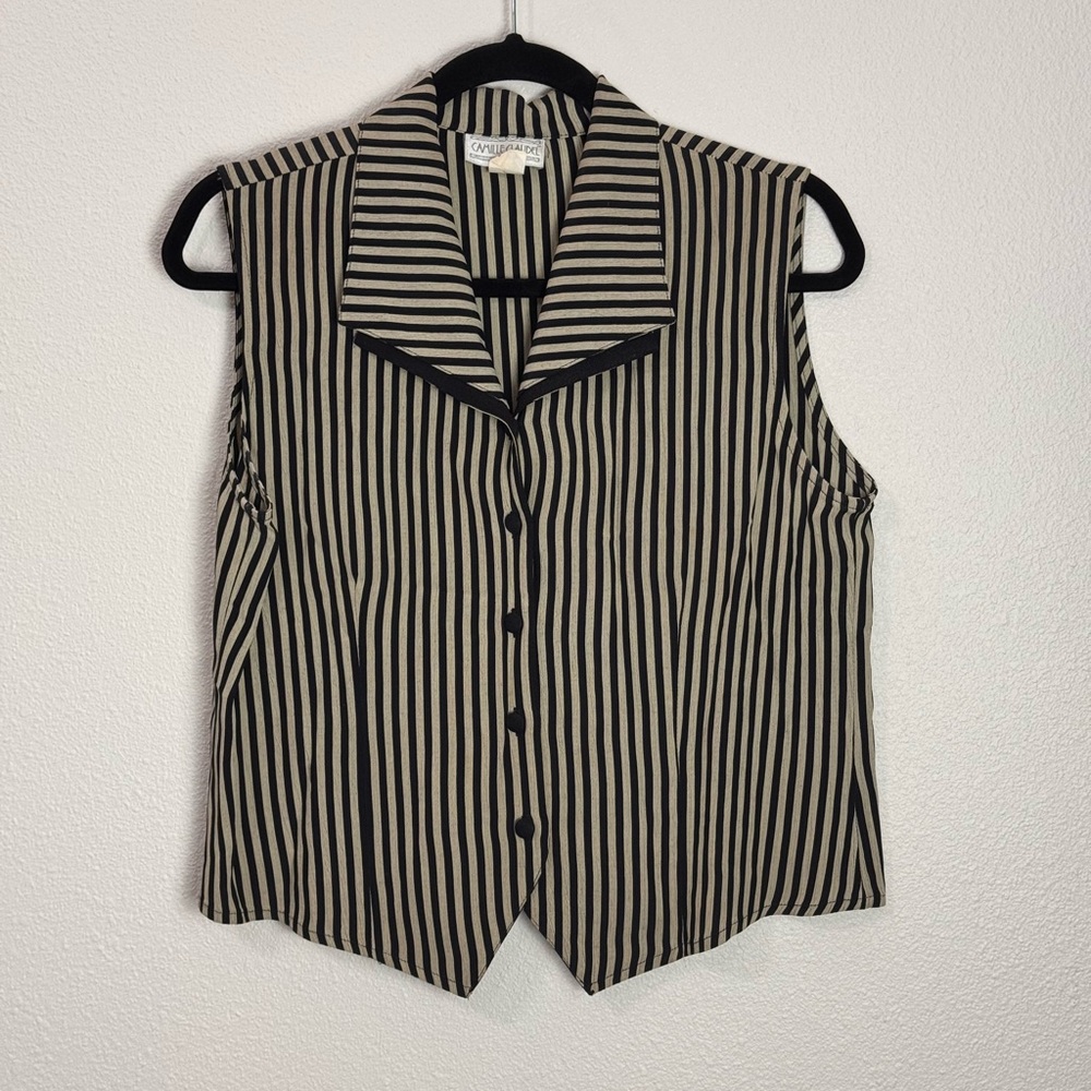 VINTAGE 90s CAMILLE CLAUDEL CREAM & BLACK SMALL/MEDIUM BUTTON UP VEST #85